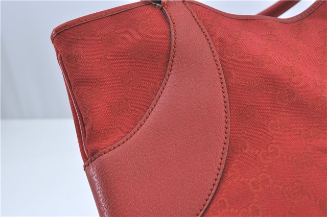 Authentic GUCCI Shoulder Tote Bag GG Canvas Leather 113016 Red J0480