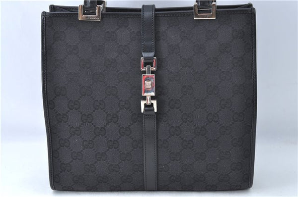 Authentic GUCCI Jackie Hand Tote Bag Purse GG Canvas Leather 0021065 Black J0481
