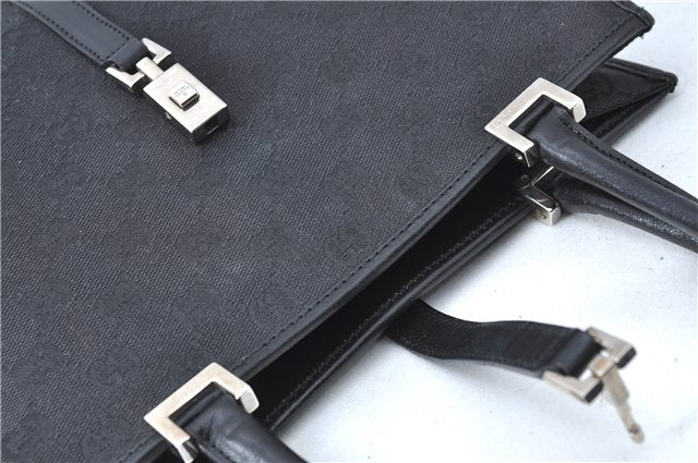 Authentic GUCCI Jackie Hand Tote Bag Purse GG Canvas Leather 0021065 Black J0481