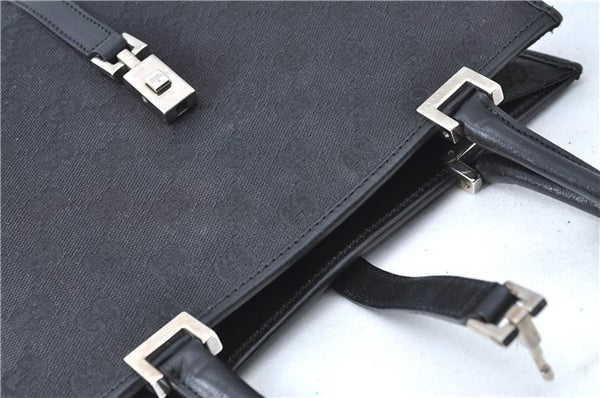 Authentic GUCCI Jackie Hand Tote Bag Purse GG Canvas Leather 0021065 Black J0481