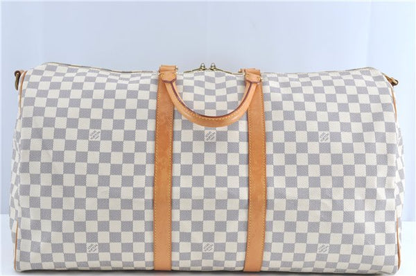 Auth Louis Vuitton Damier Azur Keepall Bandouliere 55 Boston Bag N41429 LV J0485