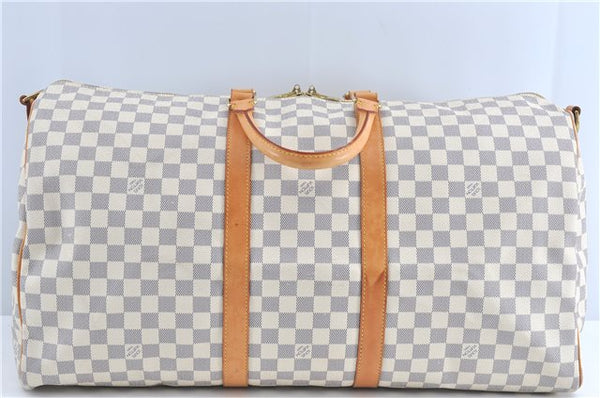 Auth Louis Vuitton Damier Azur Keepall Bandouliere 55 Boston Bag N41429 LV J0485