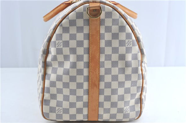 Auth Louis Vuitton Damier Azur Keepall Bandouliere 55 Boston Bag N41429 LV J0485