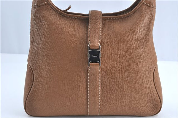Authentic Ferragamo Leather Shoulder Hand Bag Purse Brown J0487