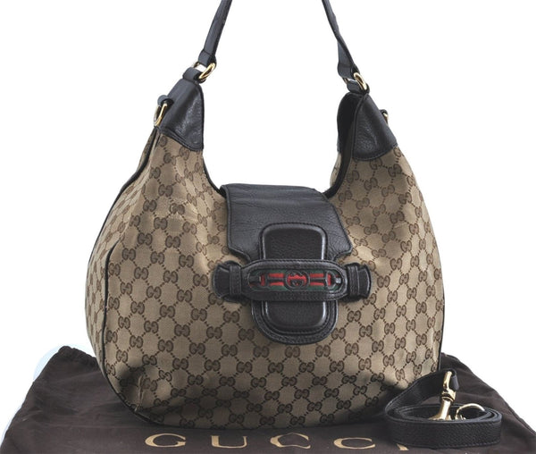 GUCCI Web Sherry Line Shoulder Hand Bag GG Canvas Leather 296851 Brown J0490