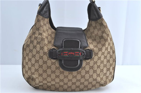 GUCCI Web Sherry Line Shoulder Hand Bag GG Canvas Leather 296851 Brown J0490