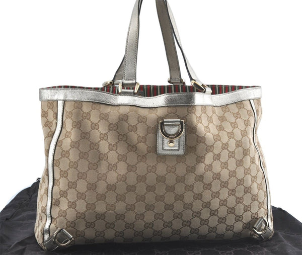 Authentic GUCCI Abbey Shoulder Tote Bag GG Canvas Leather 141472 Beige J0491