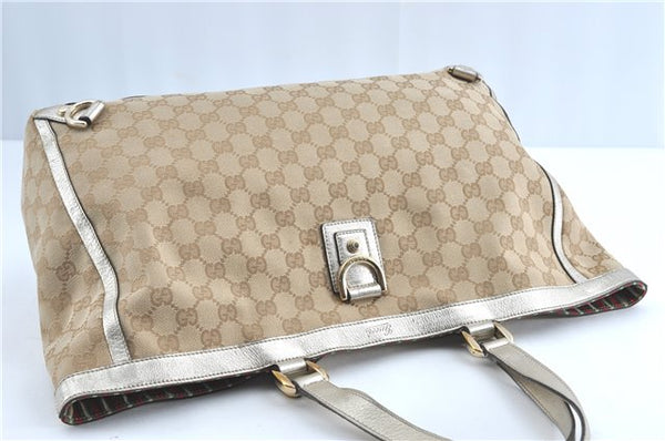 Authentic GUCCI Abbey Shoulder Tote Bag GG Canvas Leather 141472 Beige J0491