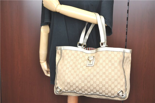 Authentic GUCCI Abbey Shoulder Tote Bag GG Canvas Leather 141472 Beige J0491