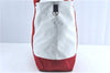 Authentic PRADA Tote Travel Bag Canvas Leather White Red J0493