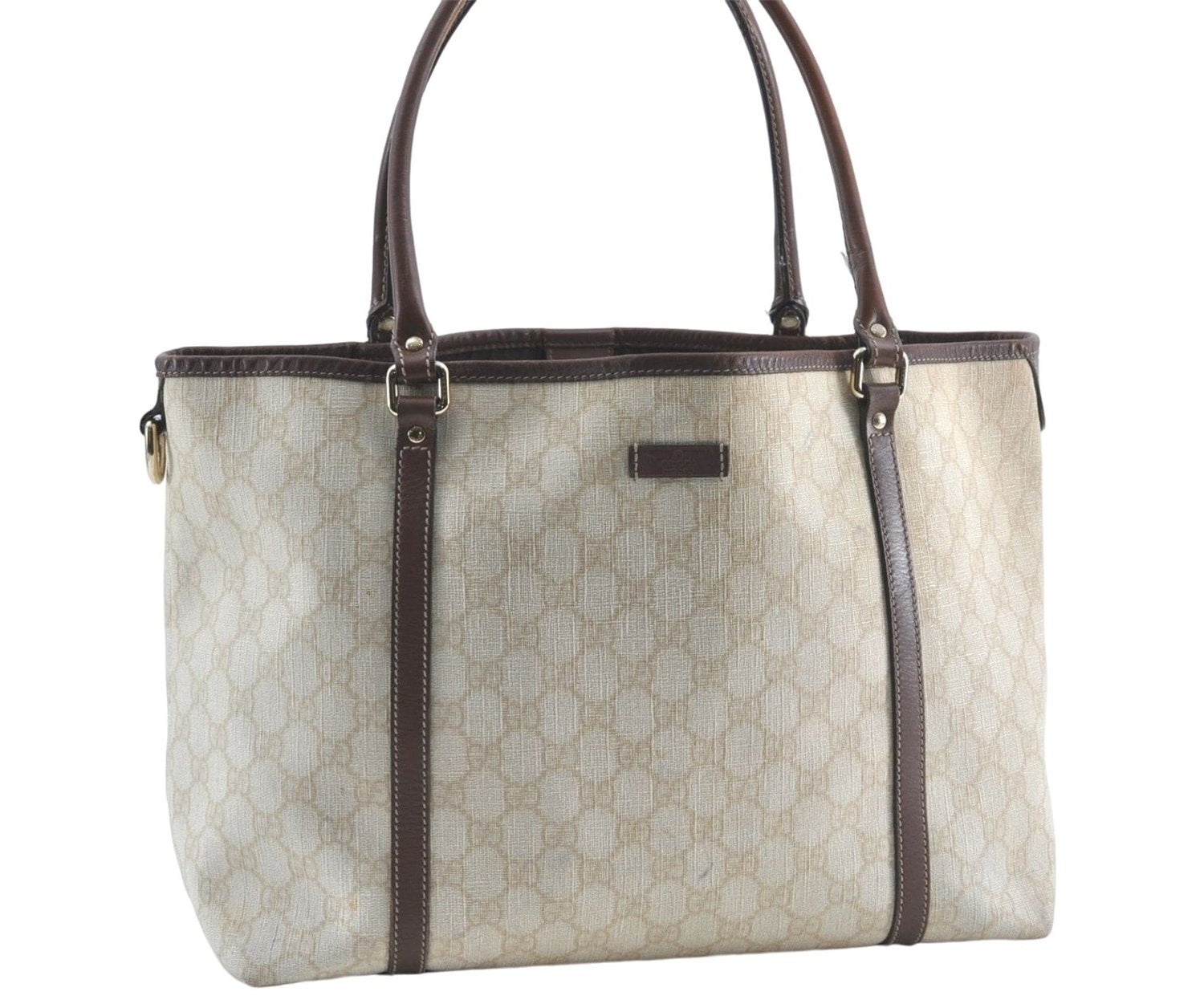 Authentic GUCCI Shoulder Tote Bag GG PVC Leather 197953 Ivory Beige J0495