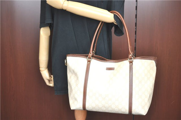 Authentic GUCCI Shoulder Tote Bag GG PVC Leather 197953 Ivory Beige J0495