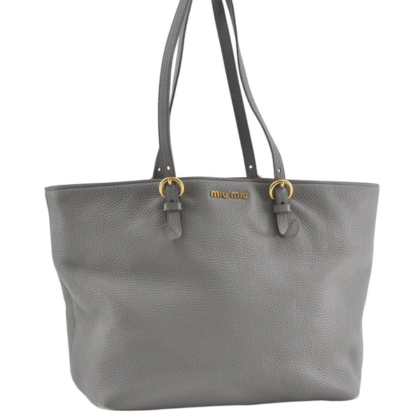 Authentic MIU MIU Leather Shoulder Tote Bag Gray J0498