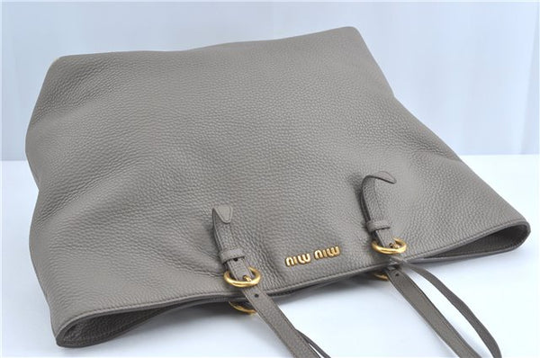 Authentic MIU MIU Leather Shoulder Tote Bag Gray J0498