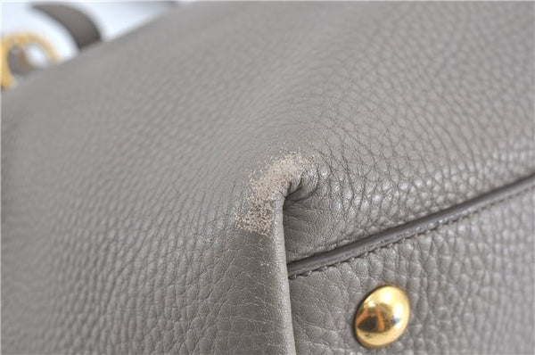 Authentic MIU MIU Leather Shoulder Tote Bag Gray J0498