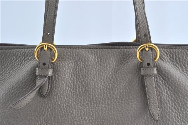 Authentic MIU MIU Leather Shoulder Tote Bag Gray J0498