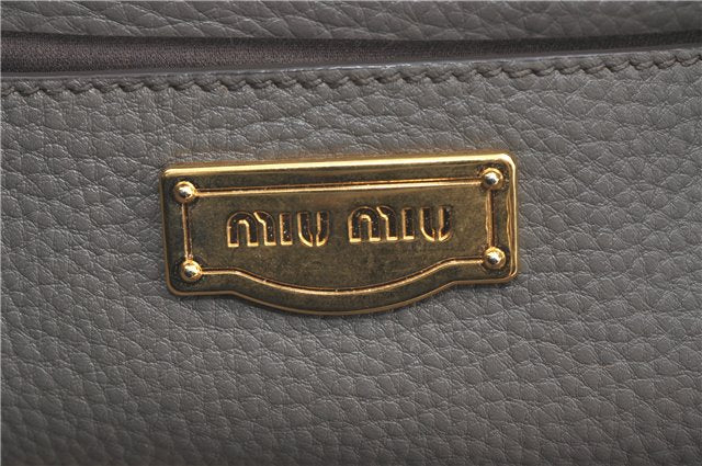 Authentic MIU MIU Leather Shoulder Tote Bag Gray J0498