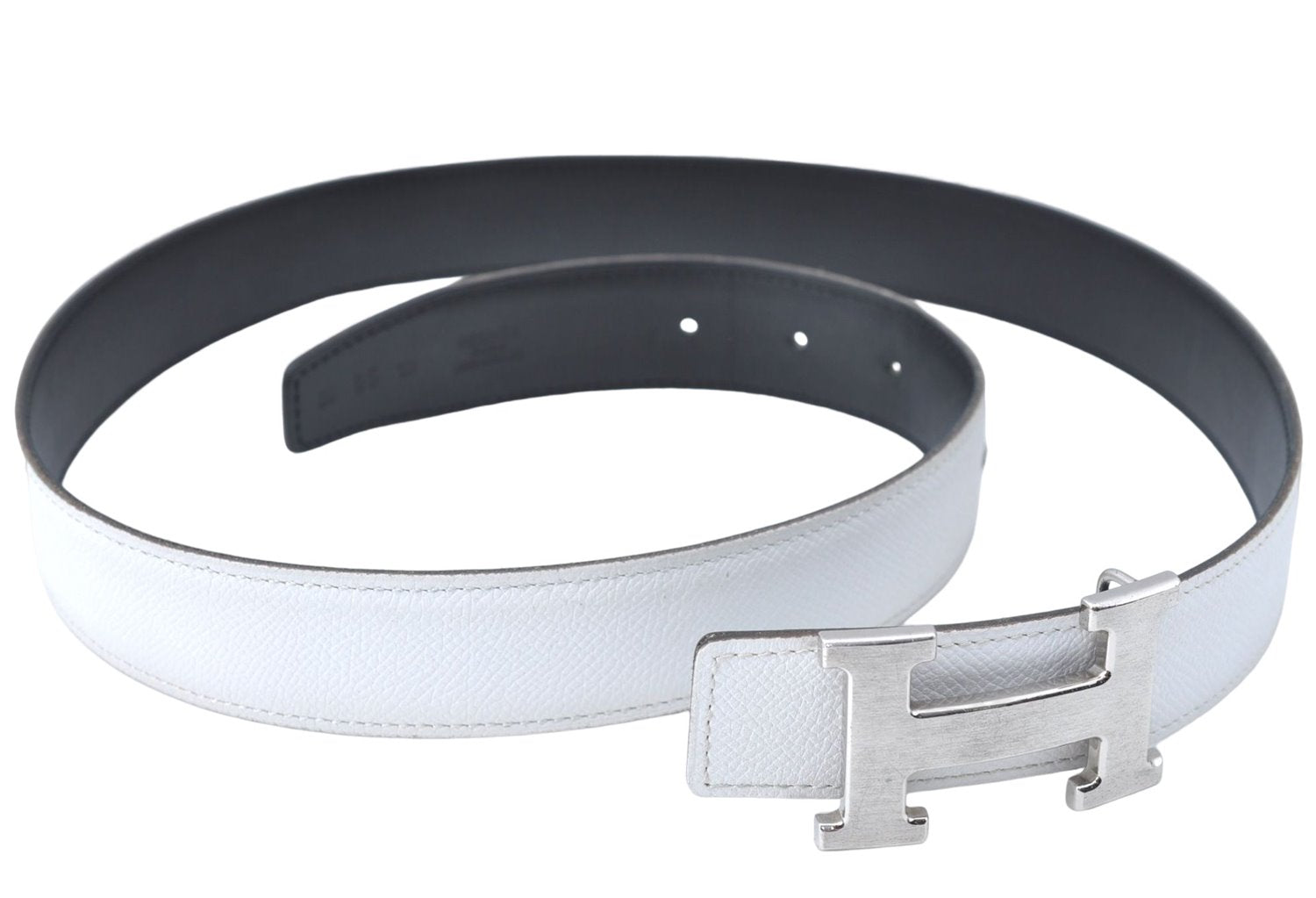 Authentic HERMES Constance Ladies Leather Belt 85cm 33.5inches White Black J0507