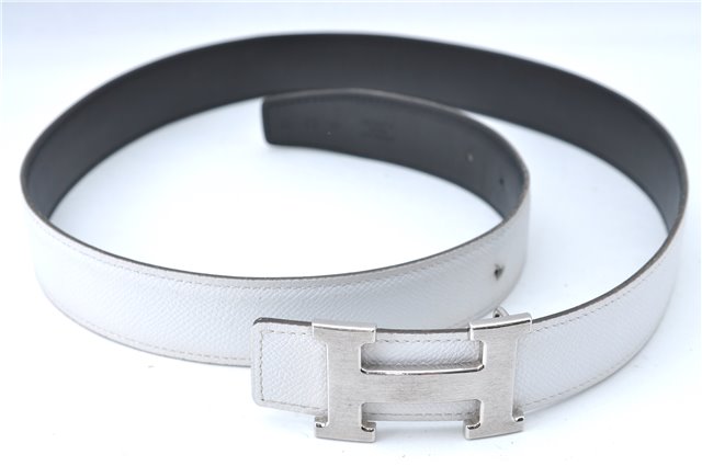 Authentic HERMES Constance Ladies Leather Belt 85cm 33.5inches White Black J0507