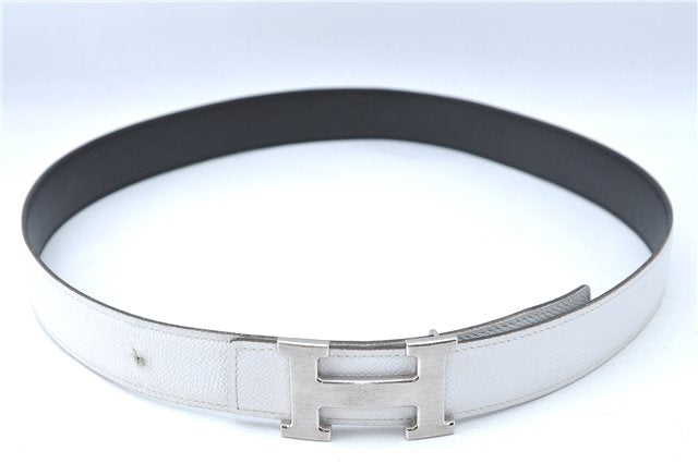 Authentic HERMES Constance Ladies Leather Belt 85cm 33.5inches White Black J0507