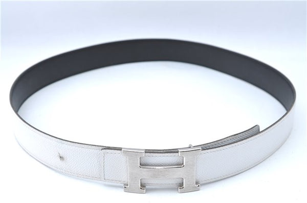 Authentic HERMES Constance Ladies Leather Belt 85cm 33.5inches White Black J0507