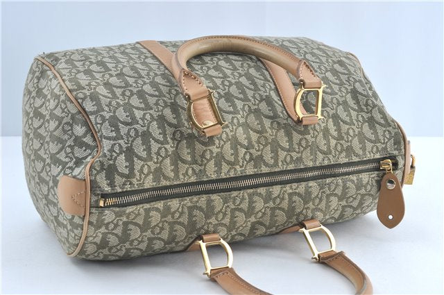 Authentic Christian Dior Trotter Boston Hand Bag Canvas Leather Khaki J0514