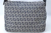 Authentic FENDI Zucchino Shoulder Bag Purse Canvas Leather Navy Blue J0546