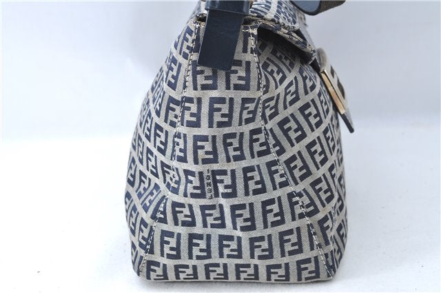 Authentic FENDI Zucchino Shoulder Bag Purse Canvas Leather Navy Blue J0546