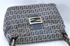 Authentic FENDI Zucchino Shoulder Bag Purse Canvas Leather Navy Blue J0546