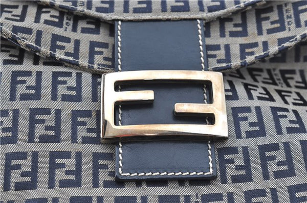 Authentic FENDI Zucchino Shoulder Bag Purse Canvas Leather Navy Blue J0546