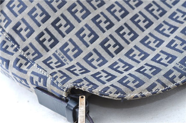 Authentic FENDI Zucchino Shoulder Bag Purse Canvas Leather Navy Blue J0546