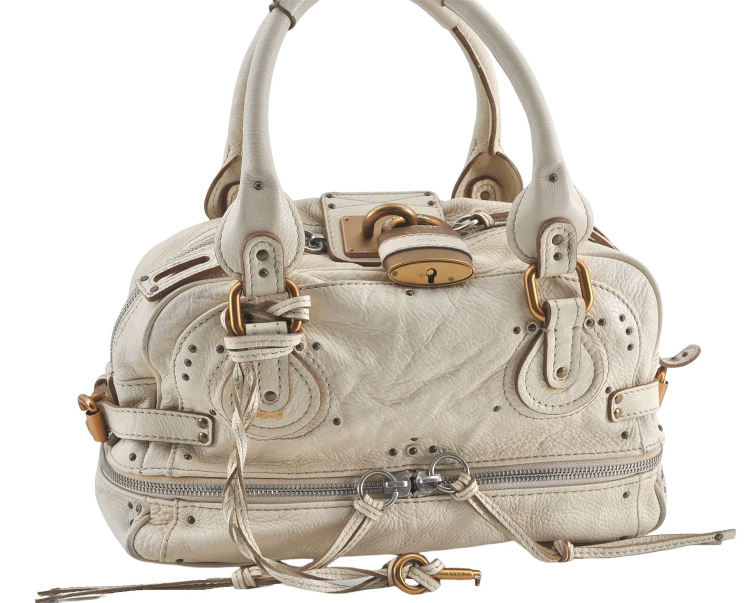 Authentic Chloe Paddington Leather Shoulder Hand Bag Purse Ivory White J0550