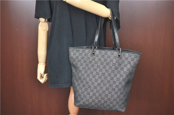 Authentic GUCCI Shoulder Tote Bag GG Canvas Leather 31243 Black J0554