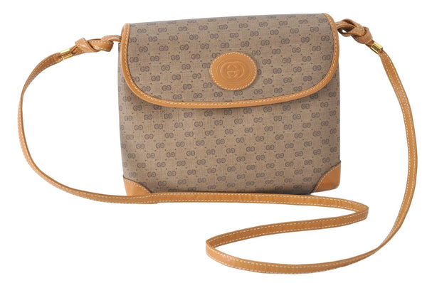 Authentic GUCCI Micro GG PVC Leather Shoulder Cross Body Bag Purse Brown J0564
