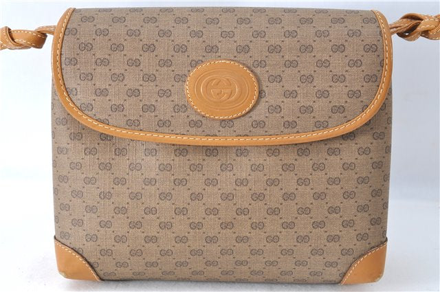Authentic GUCCI Micro GG PVC Leather Shoulder Cross Body Bag Purse Brown J0564