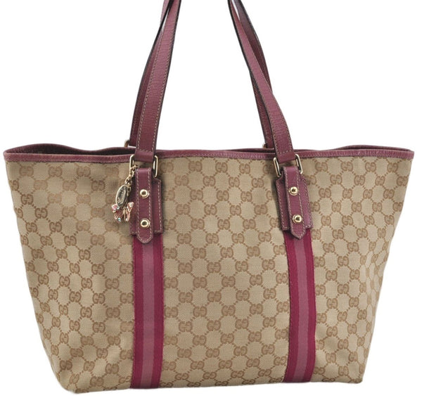 Auth GUCCI Sherry Line Shoulder Tote Bag GG Canvas Leather 139260 Beige J0565