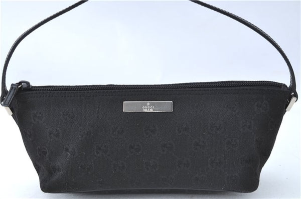 Authentic GUCCI Hand Bag Pouch Purse GG Canvas Leather 0391103 Black J0571