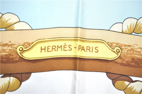 Authentic HERMES Carre 90 Scarf "Tribord" Silk Navy Blue J0582