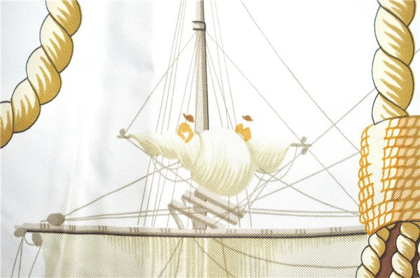 Authentic HERMES Carre 90 Scarf "Tribord" Silk Navy Blue J0582