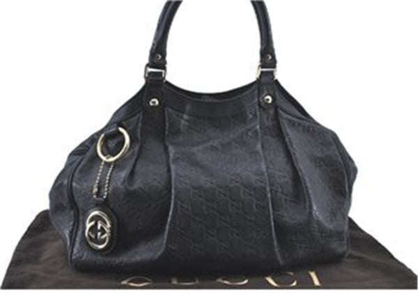 Authentic GUCCI Guccissima Sukey Shoulder Tote Bag GG Leather 211944 Black J0583