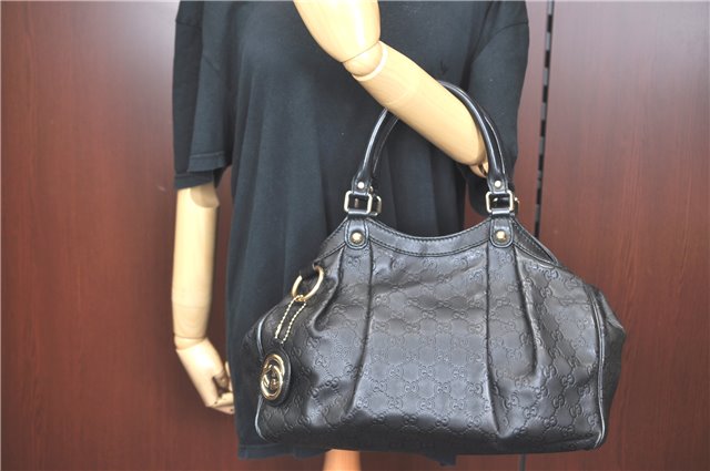 Authentic GUCCI Guccissima Sukey Shoulder Tote Bag GG Leather 211944 Black J0583