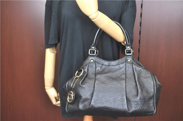 Authentic GUCCI Guccissima Sukey Shoulder Tote Bag GG Leather 211944 Black J0583