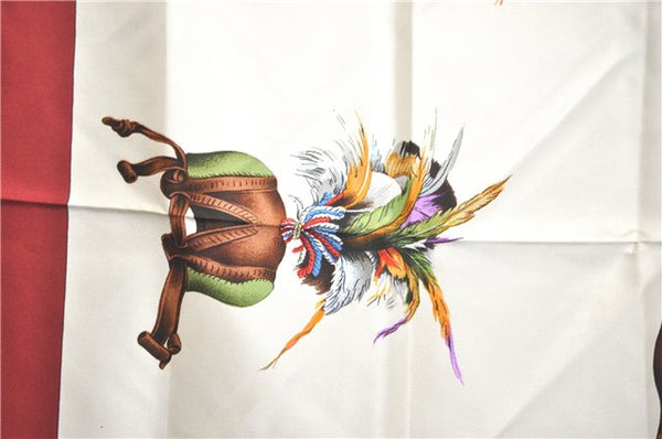 Authentic HERMES Carre 90 Scarf "Chasse a Vol" Silk Wine Red J0584