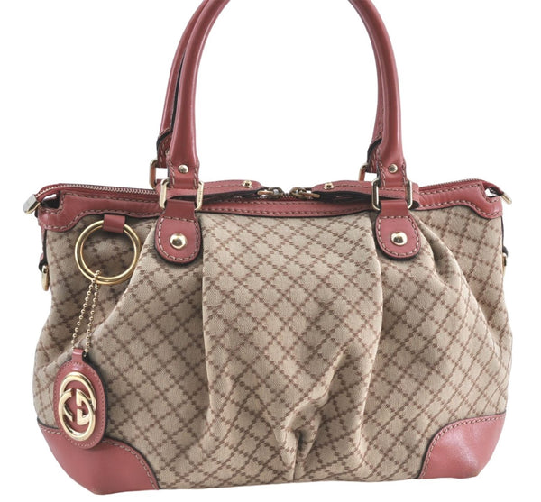 Auth GUCCI Diamante Sukey Shoulder Tote Bag Canvas Leather 247902 Brown J0587