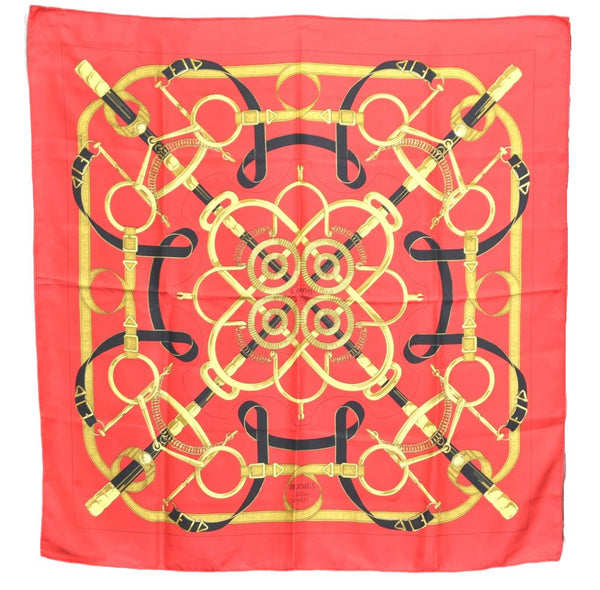 Authentic HERMES Carre 90 Scarf "Eperon d'or" Silk Red J0589