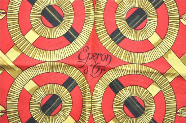 Authentic HERMES Carre 90 Scarf "Eperon d'or" Silk Red J0589