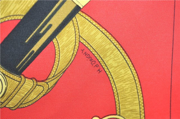 Authentic HERMES Carre 90 Scarf "Eperon d'or" Silk Red J0589
