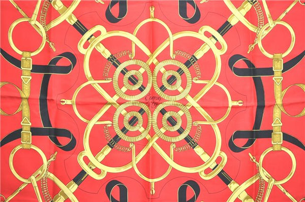 Authentic HERMES Carre 90 Scarf "Eperon d'or" Silk Red J0589