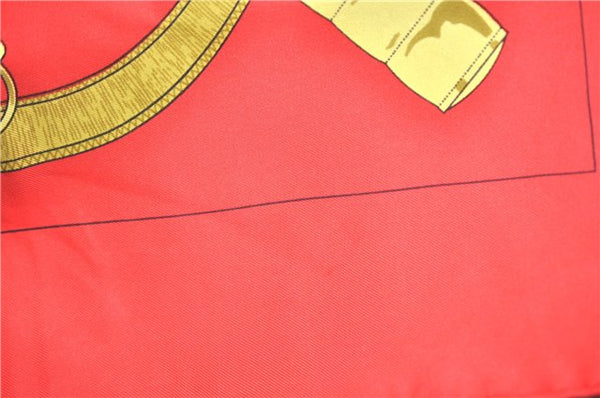 Authentic HERMES Carre 90 Scarf "Eperon d'or" Silk Red J0589