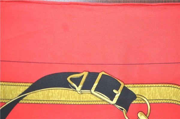 Authentic HERMES Carre 90 Scarf "Eperon d'or" Silk Red J0589